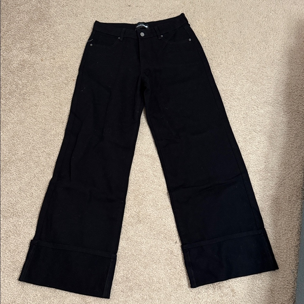 Fashion Nova Black Wide-Leg Trousers